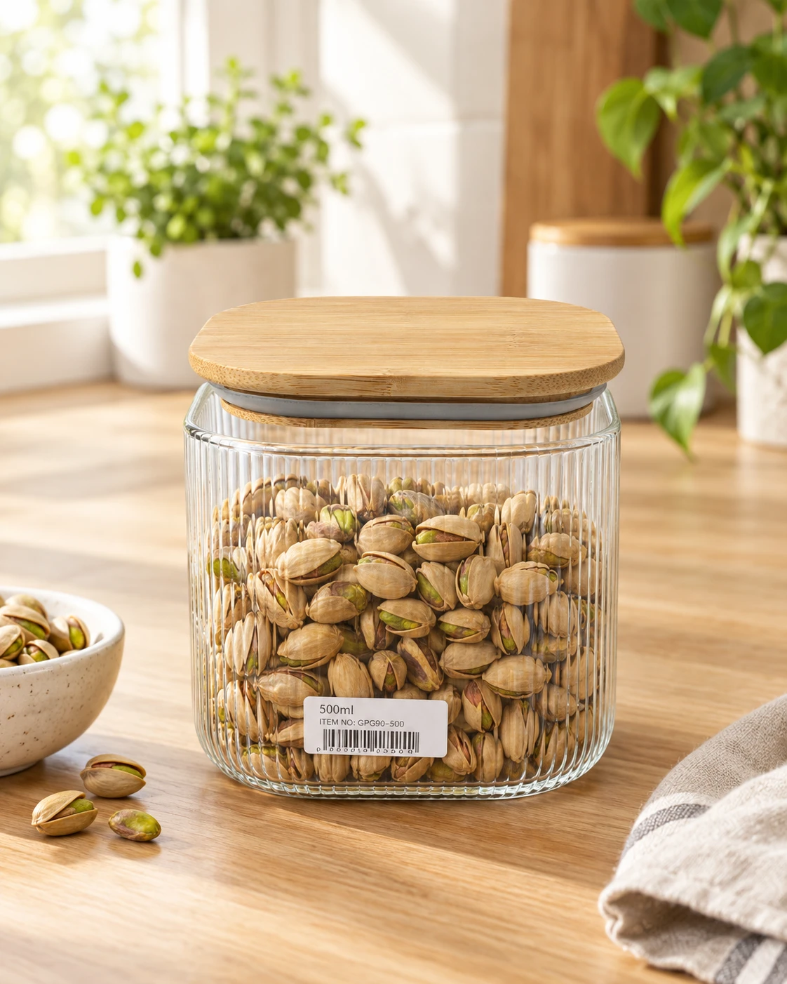500ml Fluted Glass Storage Jar with Airtight Bamboo Lid - view 3